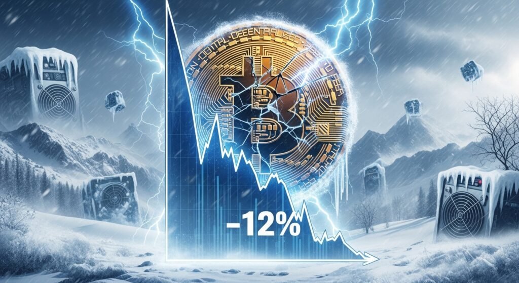 Bitcoin Hashrate Falls 12% After US Winter Storms Hit Miners